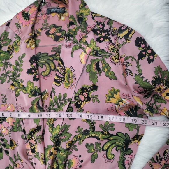 ZARA Pink Floral Print Button Front Satin Bloggers Long Sleeve Bodysuit Medium - Picture 11 of 15